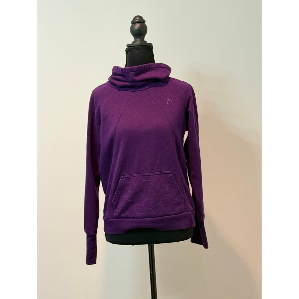 Head Women's Long Sleeved Purple Pullover with cowl Neck and Kangaroo Pocket